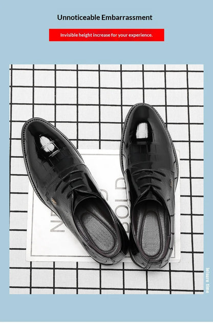 Mens Elevator Shoes 6/8CM Height Increase Invisible Hidden Formal Oxford Derby Leather Dress Shoes for Wedding Business Lace Up