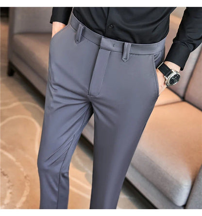 Mens Dress Pants Trousers 2025 Summer New Thin Breathable Solid Casual High Elastic Slim Fit Suit Pants Streetwear Men Clothing