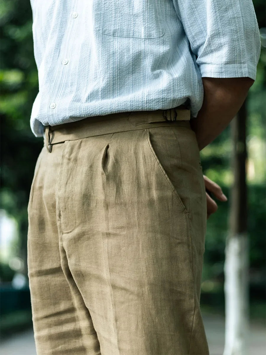 Spring and summer new khaki pure linen casual nine-minute pants Slim pants pants customization