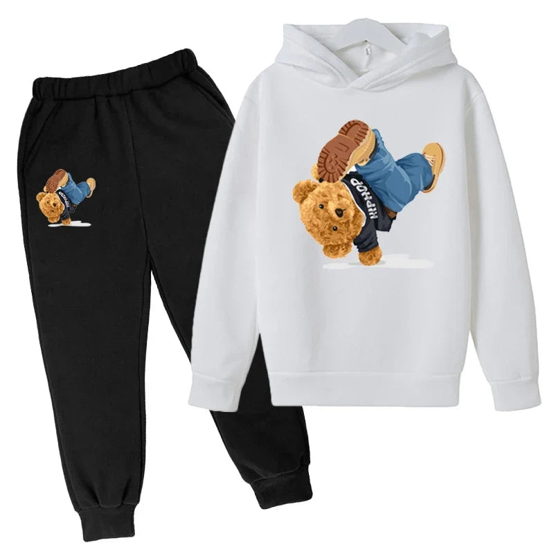 Kids Hoodie Set Cotton Top Pants 2pcs Sets Spring/Autumn Children's Clothing Street Dance Cartoon Bear Print Boys Girls Tops