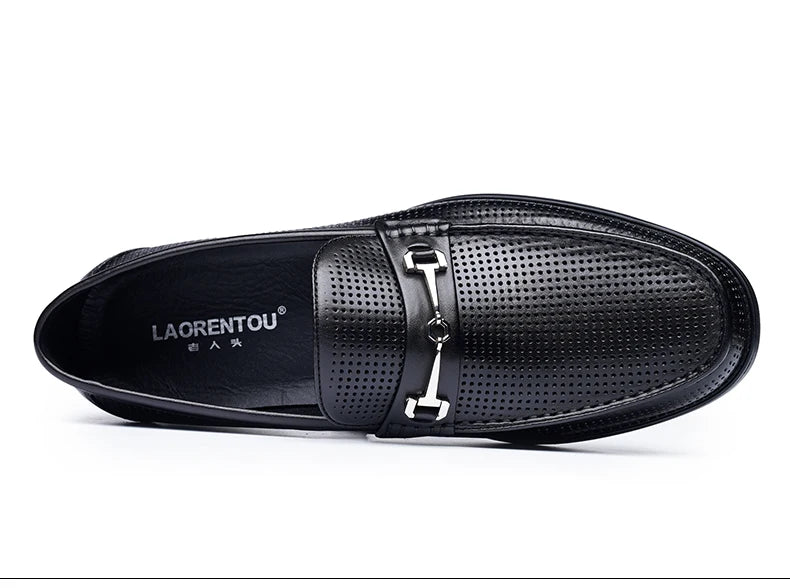 Men's bean shoes, genuine leather hollow out breathable business casual dad leather sandals, soft soled loafers10790DW