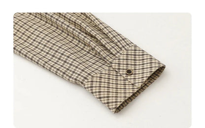 Women Shirt Loose Casual Single-breasted New Retro Contrast Plaid Embroidered Blouses Female Top Autumn Winter 2026