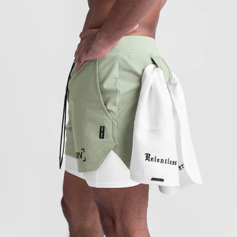 Mens Quick Dry 2 in 1 Double-deck Shorts Gym Fitness Basketball Jogger Short Pants Summer Sports Workout Bottoms Sweatpants
