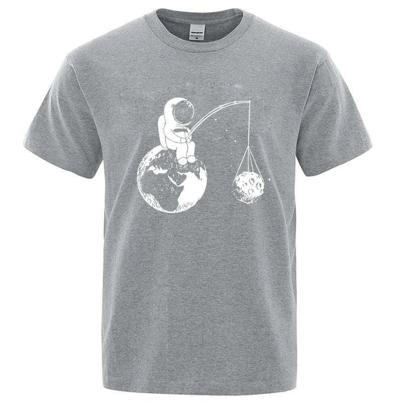 Summer Men High Quality T-shirt Cotton Blend Funny Design Astronaut Printing for Men Loose Top Cool Casual Tshirt Male Shirts