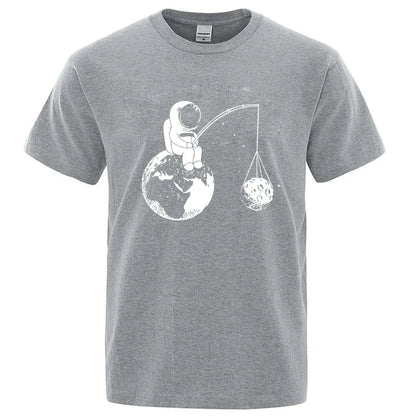 Summer Men High Quality T-shirt Cotton Blend Funny Design Astronaut Printing for Men Loose Top Cool Casual Tshirt Male Shirts