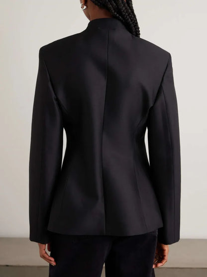 Women's Spring Summer Mandarin Collar Knot Button Fitted Blazer Elegant Office Casual 2026 Trendy Feminine Fashion Coat