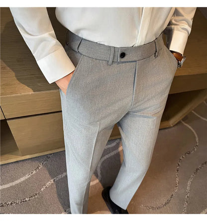 New Lnvisible Elastic Waistband Design Men Business Casual Pants High Quality Solid Slim Office Social Dress Suit Pant Oversized