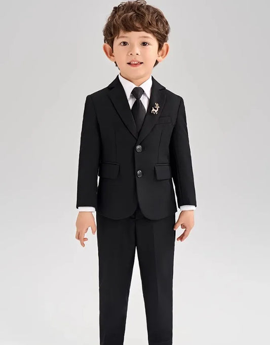 Korea Boys Black Suit For Wedding Children Jacket Vest Pants Tie 4Pcs Ceremony Tuxedo Dress Kids Photograph Performance Costume
