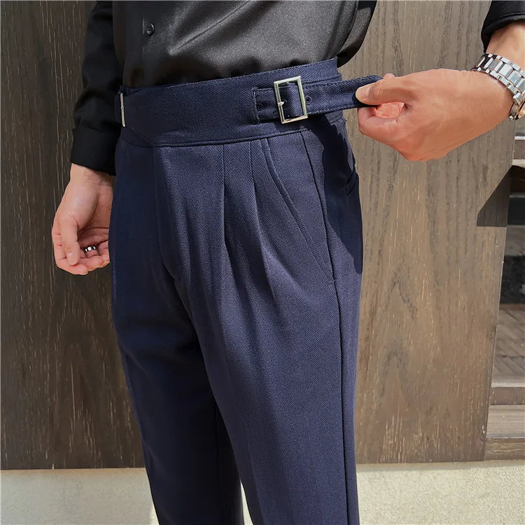 2025 New Naples High Waist Mens Suit Pants Double-Blade Gurkha Chino Slim Fit Trousers Fashion Men Wedding Party Casual Pant