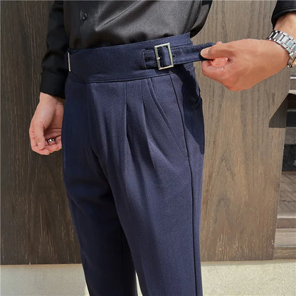 2025 New Naples High Waist Mens Suit Pants Double-Blade Gurkha Chino Slim Fit Trousers Fashion Men Wedding Party Casual Pant
