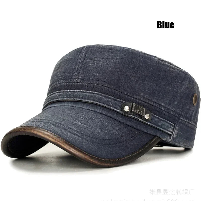 Brand New Men Women Washed Distressed Cotton Adjustable Flat Top Cadet Cap Fashion Classic Unisex Outdoor Casual Sport Cap