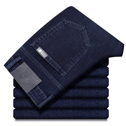 Classic Straight Men's Jeans Spring Slightly Thick Elastic Casual Office Business Trousers Fashion Comfort Washed Denim Pants