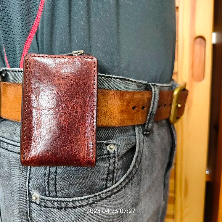 Zippered Car Key Case Belt Pouch Genuine Leather Keys Waist Bag   Key Fanny Pack Wallet Organizer Holder Men L02D-TY