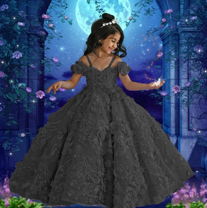 Lavender Flower Girl Dresses for Wedding Floral Appliques Bead Floor Length Girl Kids Birthday Party First Holy Communion Gowns