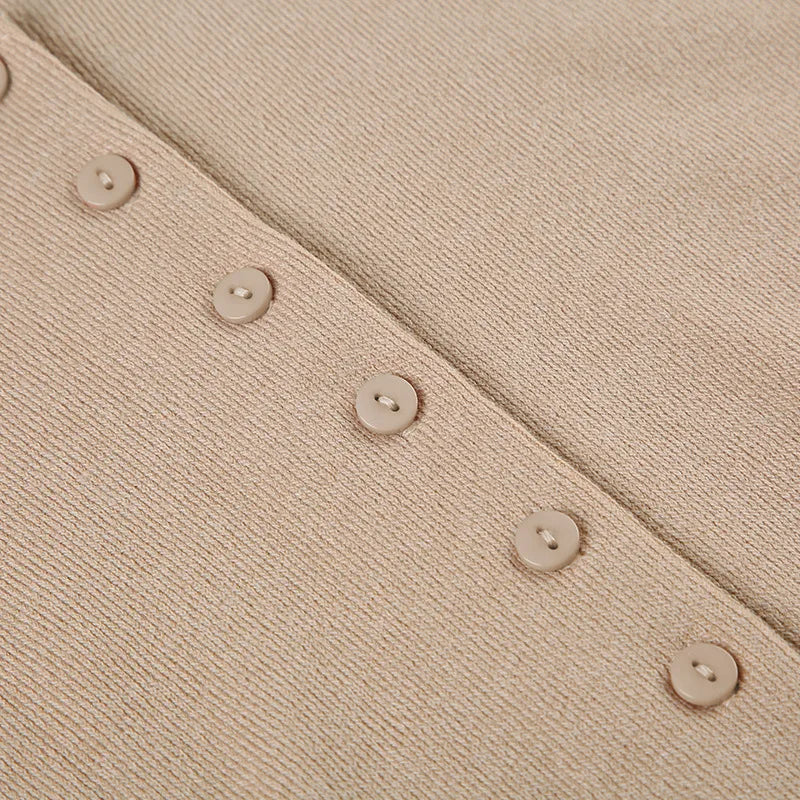 Summer Novelty Elegant Knitted Strapless Mini Dress For Women Short Sleeve V-Neck And Buttons Dresses Women's Street Clothing Ne