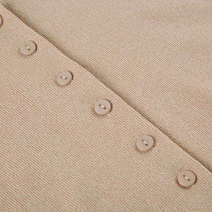Summer Novelty Elegant Knitted Strapless Mini Dress For Women Short Sleeve V-Neck And Buttons Dresses Women's Street Clothing Ne