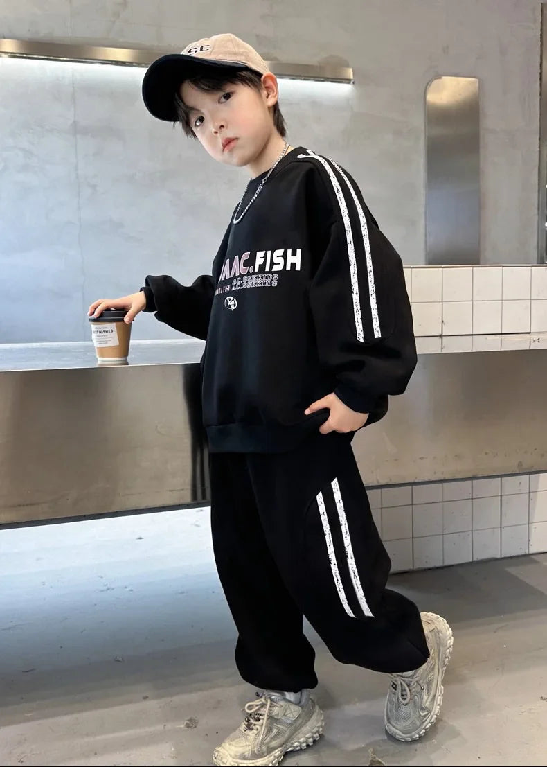 Spring Autumn Boys Striped Sports Sweatshirt+Sweatpant Workout Set School Kids 2PCS Tracksuit Children Outfit Jogger Suit 5-16Yr