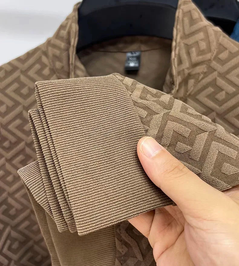 High end brand fashion jacquard long sleeve T-shirt men's casual sweater autumn trend Korean style half zipper collar pullover