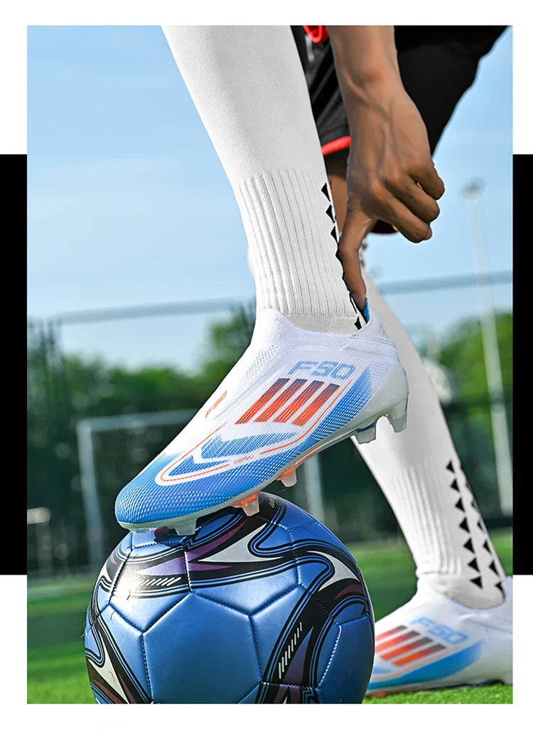 2712 Without-Lace Mens Soccer Shoes F50 SLIP-ON Non-Slip Turf Soccer Cleats Boys TF/FG Training Football Boots Chuteira Campo