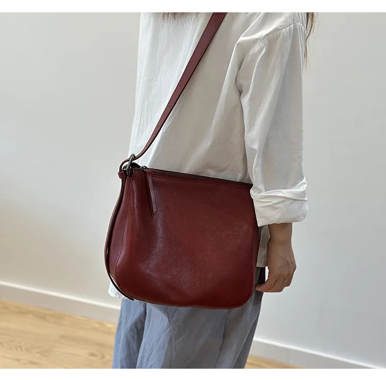 Simple Genuine Leather Women's Shoulder Bags 2026 New Nature Soft Cowhide Solid Color Versatile Crossbody Bags
