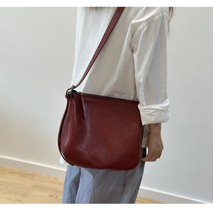 Simple Genuine Leather Women's Shoulder Bags 2026 New Nature Soft Cowhide Solid Color Versatile Crossbody Bags