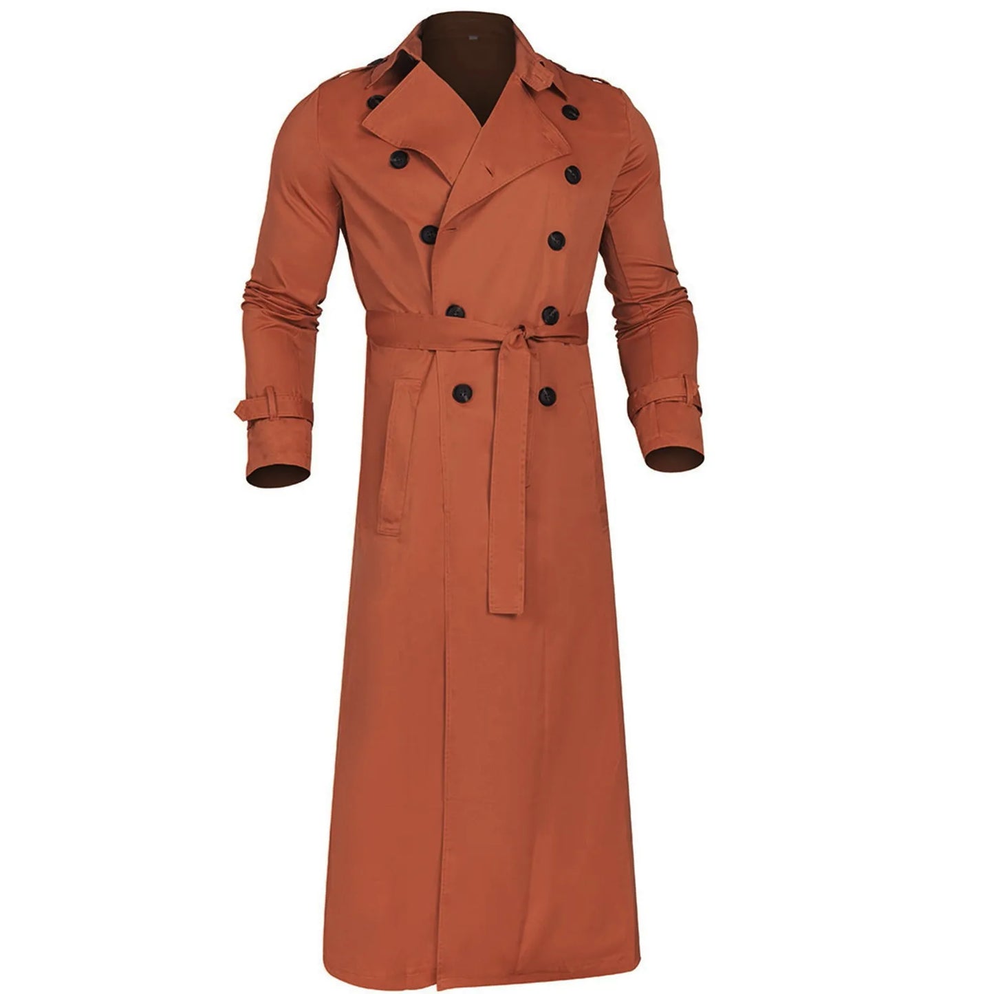 Men'S Windbreaker Spring Autumn Long-Slevee Extra Long Trench Coat Classic Trend Double Breasted Solid Color Temperament Trench