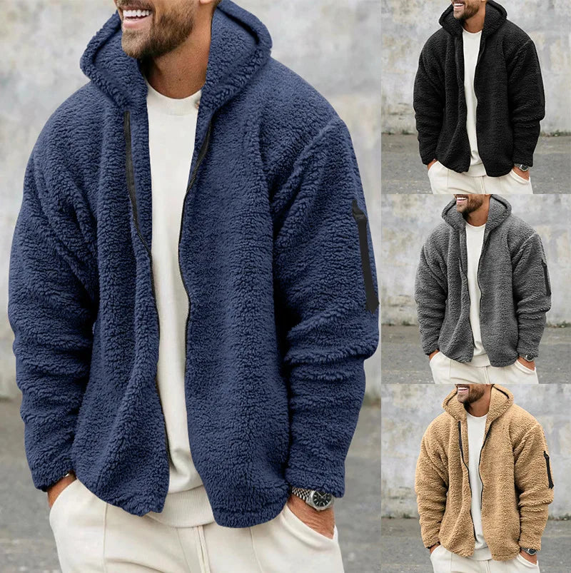 Men's Autumn and Winter Double-Sided Fleece Warm Jacket  Loose Hooded Casual Jacket