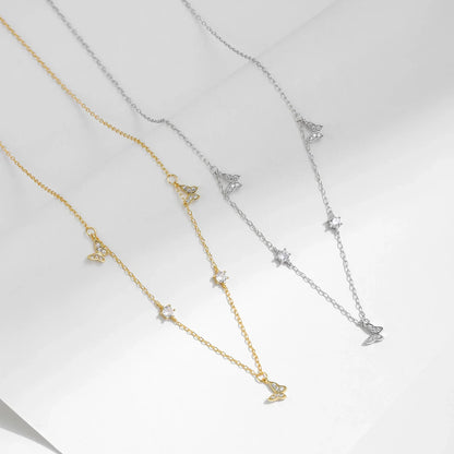 Flying Butterfly CZ Necklace 925 Sterling Silver Simple Link Chain Charms White Gold Plated Necklaces For Women Jewelry