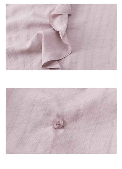 Women's Purple Sweet Shirts 2026 Spring Ribbon V-Neck Ruffled Asymmetrical Shirt Back Lace-up Waist Casual Top MXF13X2527