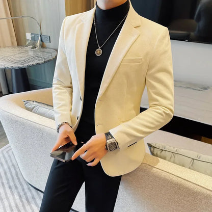 British Style Solid Color Slim Suit Jacket Men Fashion Casual Business Blazers Coats High Quality Social Wedding Elegant Jackets