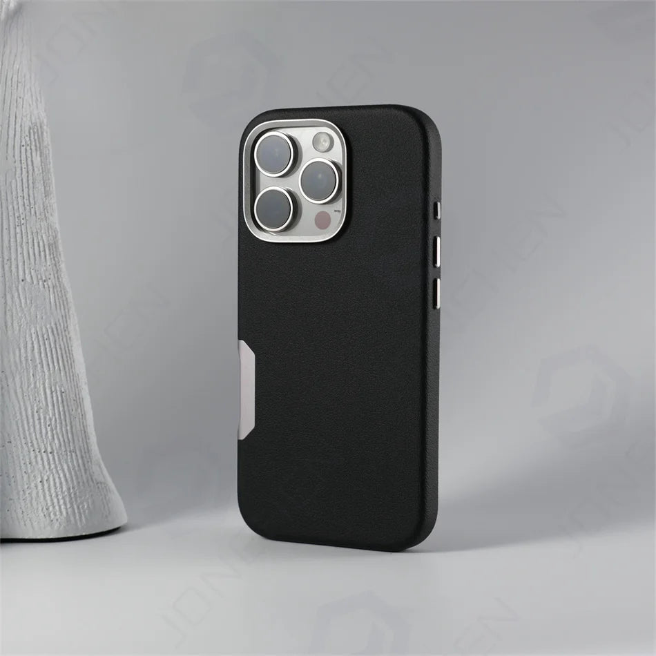 زر كاميرا من الألومنيوم لهاتف iPhone 16 Pro Max، جراب جلدي صلب من السبائك، غطاء مقاوم للصدمات مع شحن لاسلكي مغناطيسي لـ MagSafe