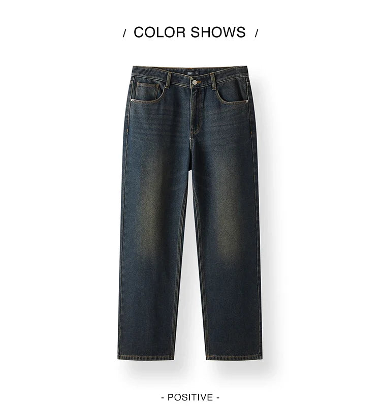 Jeans Men Vintage Washed Whiskered Loose Fit Straight Leg Classic Casual Pants 2025 Autumn Winter