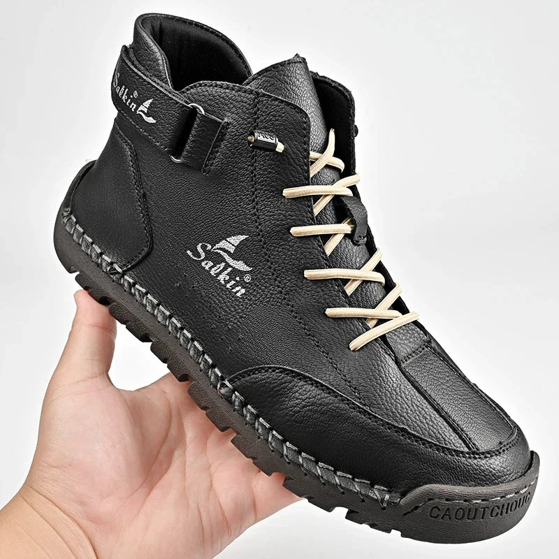 New 2024 Autumn Handmade Leather Men Boots Design Sneakers Man Breathable Casual Leather Shoes Men Ankle Boots Outdoor Boats