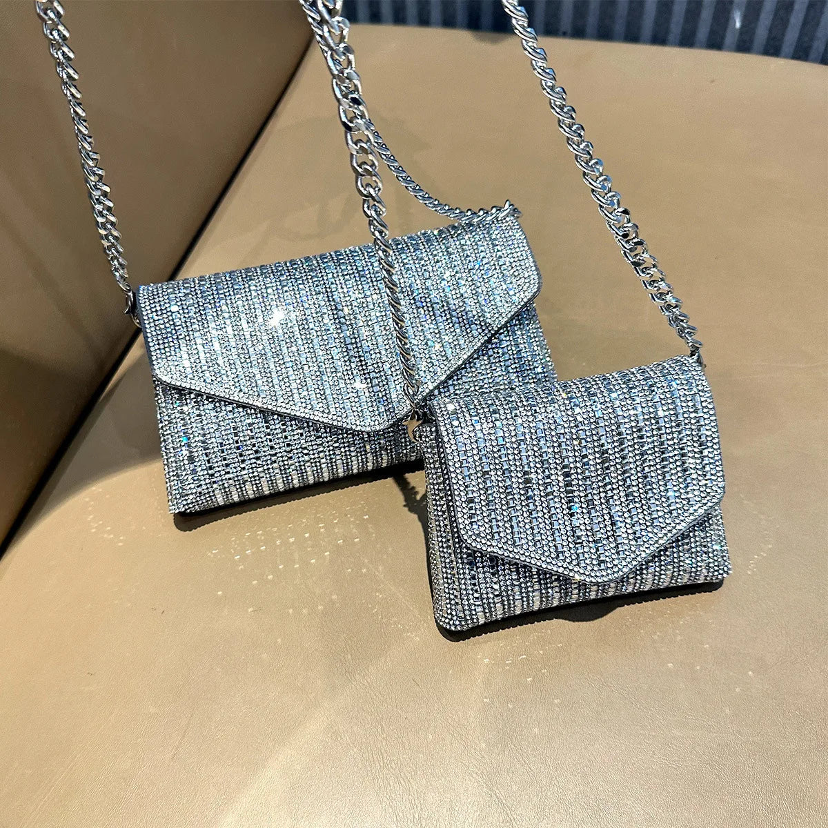 Rhinestones Bag for Women 2024 Mini Purses and Handbags Clutch Wallets Ladies PU Leather Chain Party Evening Shoulder Bag