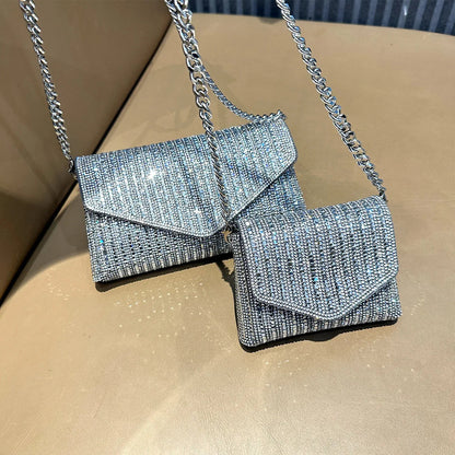 Rhinestones Bag for Women 2024 Mini Purses and Handbags Clutch Wallets Ladies PU Leather Chain Party Evening Shoulder Bag