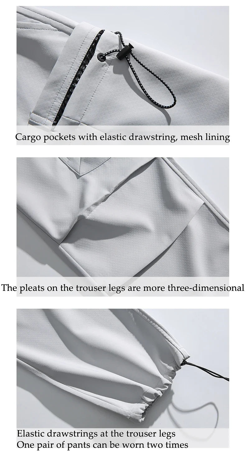 Hiking Pants Men Waterproof Windproof Breathable Elastic Waist Climbing Trekking Fishing Pants Camping Casual Overalls Trousers