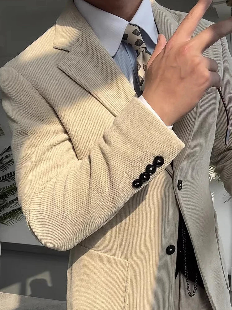 High-Quality Corduroy Men Suits 1 Pieces Classic Casual Single Breasted Groom Tuxedos Tailor Made Jackets Male Blazers Costume