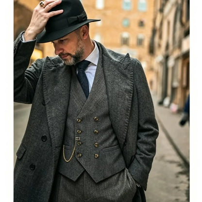 Men's Suit Vest Herringbone Pattern Retro British Style Double Breasted Waistcoat Four Season Outerwear Wedding Party traveling