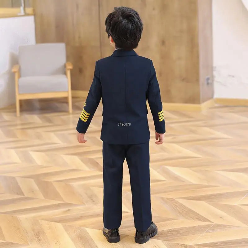 Flower Boys Pilot 3Pieces/Set Jacket Pants Tie Uniform Suit Kids Tuxedo Wedding Dress Children Birhtday Photograph Stage Costume