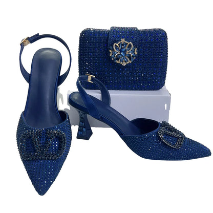 Italian Designer Evening Shoes With Clutch Bag Set for African Wedding and Bridal Occasions Lace Embroidered Beads Women's Shoes