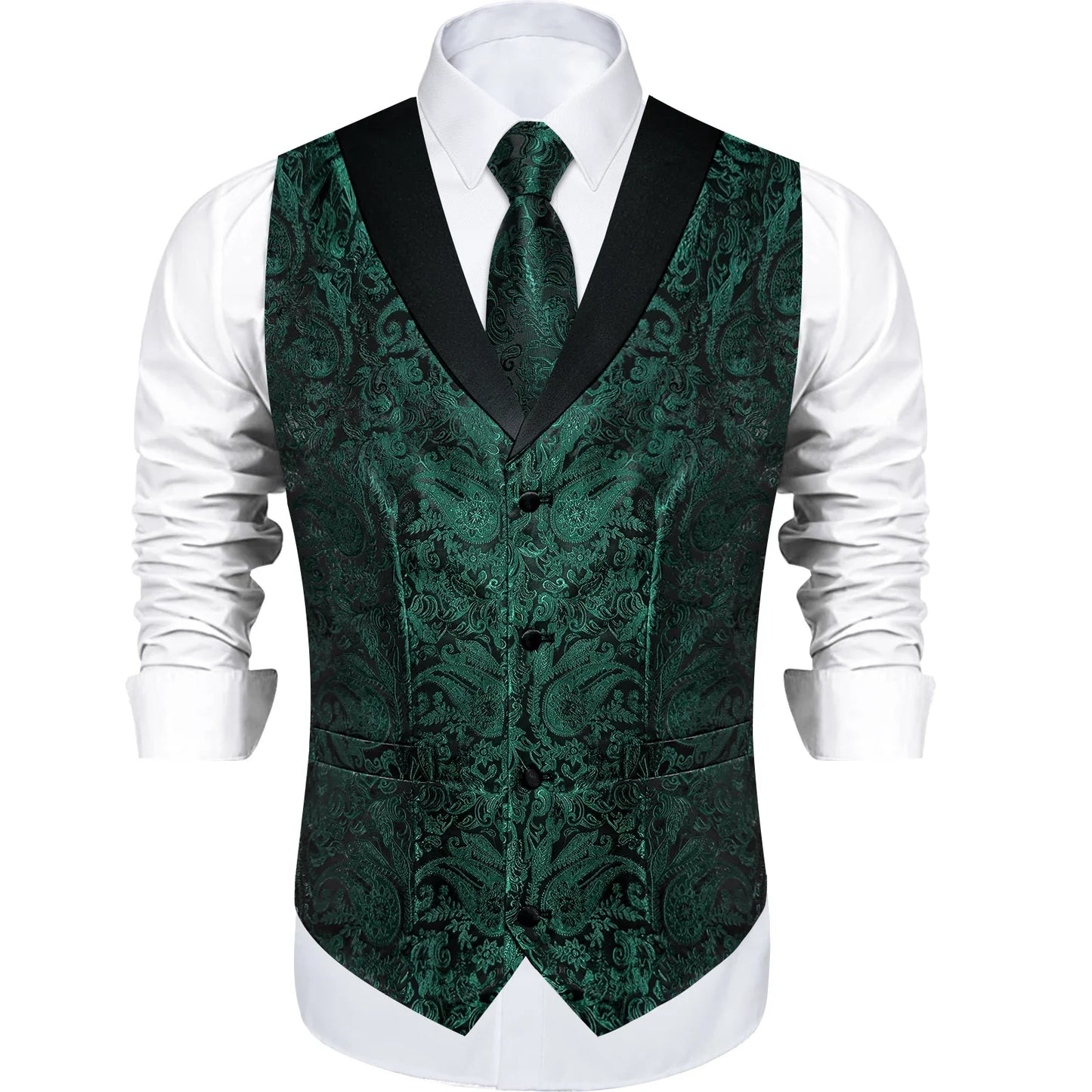 Men's Paisley  Suit Vest with Macthing Golden Paisley Neck Tie Handkerchief Cufflinks Wedding Prom Tuxedo Waistcoat