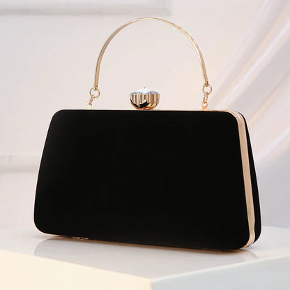 Luxury  Women Evening Bag Velvet Elegant Wedding Party Dress Banquet Clutch Bag Fashionable Metal Long Chain and Handle Purse