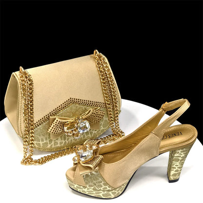 2024 Newest INS Style Black Color Elegant Women High Heels Nigeria Popular Designer African Ladies Shoes And Bag Set