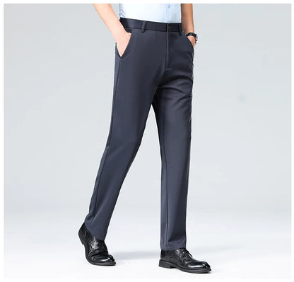 Men Suit Pants Light Thin Elastic Slim Fit Dress Pants Business Solid Casual Straight Leg Trouser Men Clothing Oversize 29-42
