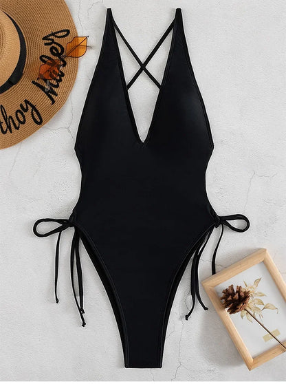 Solid Lace Up Swimsuit Woman Sexy One Piece Swimsuit Swimwear for Women Push Up Women‘s Bathing Suit Beachwear Female Bodysuit