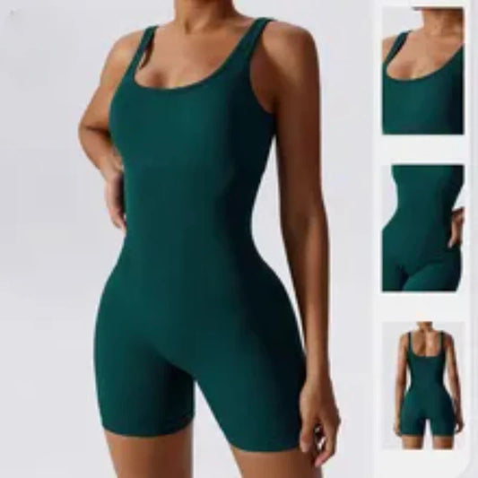 Women's Yoga Rompers One Piece Tummy Control Seamless Ribbed Jumpsuit Padded Sports Bra Workout Romper Fashion Fitness Sportwear