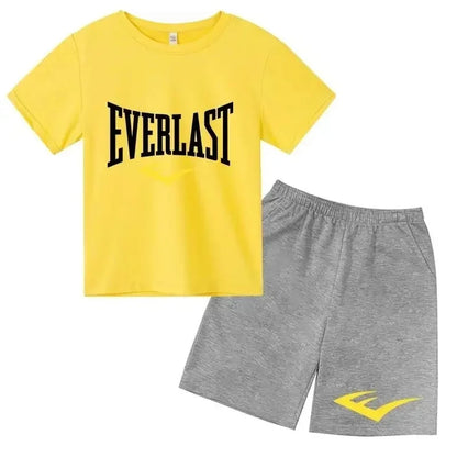 Kids Summer Leisure Simple Letter Print 2pcs O-neck Tees+Shorts Pants Sportsuits 2-13 Years Boys Girls Streetwear Children Sets