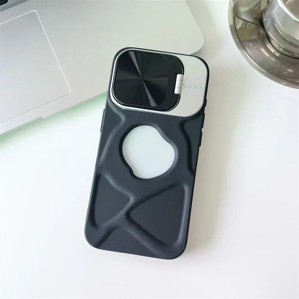 حافظة مغناطيسية بتصميم شعار أنيق لهواتف iPhone 11 12 13 14 15 16 Pro Max Plus، غطاء سيليكون ناعم واقٍ للعدسة قابل للطي مع MagSafe