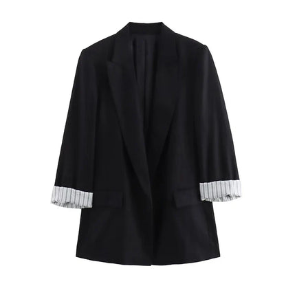 Women Fashion With Pockets Solid Blazer Vintage Notched Neck Long Sleeves Female Chic Lady Outfits