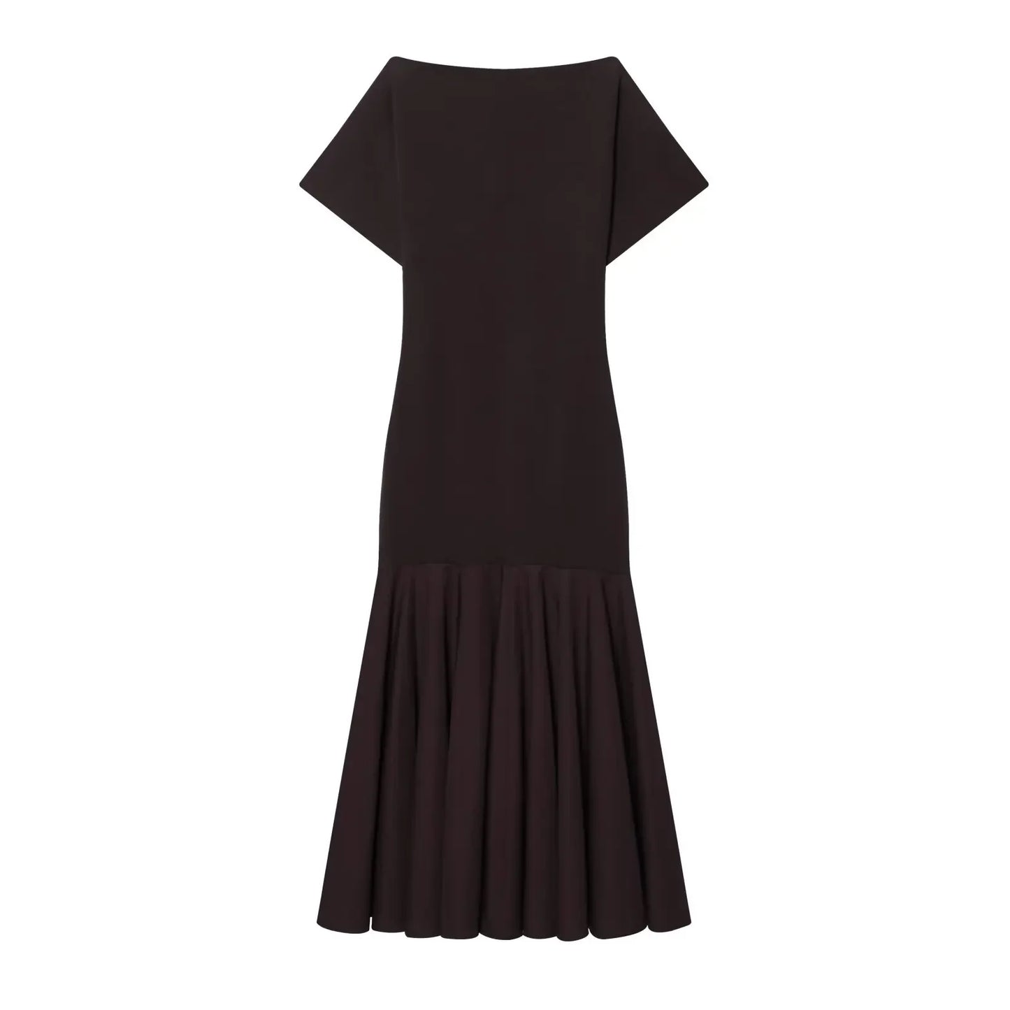 2026 Women Summer Fashion Solid Midi Dress Side Zipper Pleated Woman Ship-type Short Sleeved Stitching Holiday Party Dress